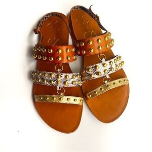 Jessica Simpson dressy flat sandals KARI studded Gold Combo New Metallic sz 10